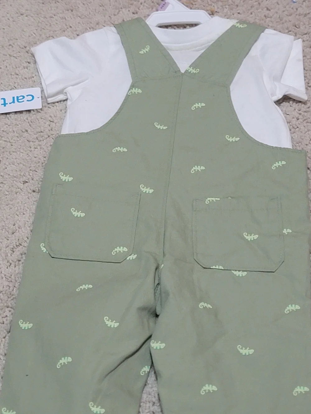 9M 2 Piece Set Carter's Olive Green Printed Baby Overalls